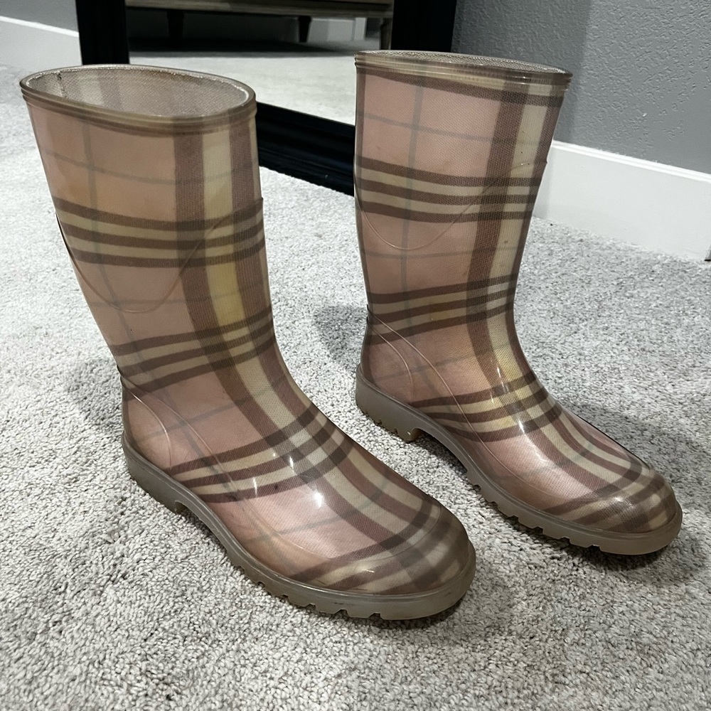 Burberry Nova Check Pink Rain Boots, Women’s Size 36, US 6, Made in Italy - Picture 5 of 9